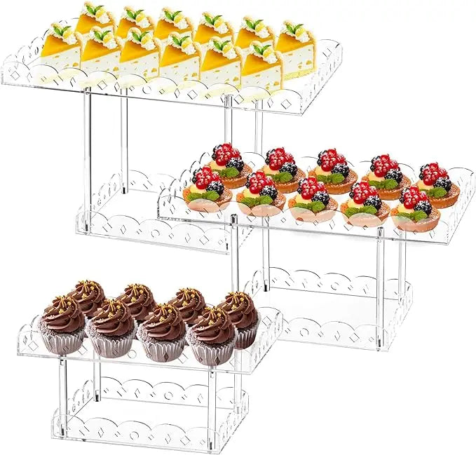 3 Pack 2-Tier PMMA Acrylic Cupcake Stand Clear Transparent Customized Color Wedding Baby Shower Anniversary Buffet Display