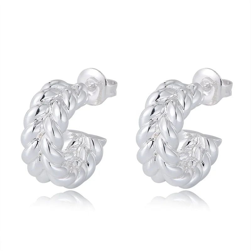 PEISHANG Trendy Wheat Ears Earring Retro Knot Rhodium Plated Plain Brass Jewelry Layer Twist Huggie Stud Earrings for Women G