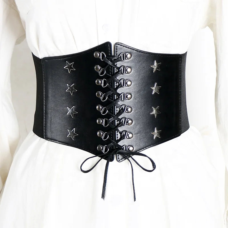 Punk Style Women's Elastic Wide Waistband Waist Cinching Tie Decorative Accessories