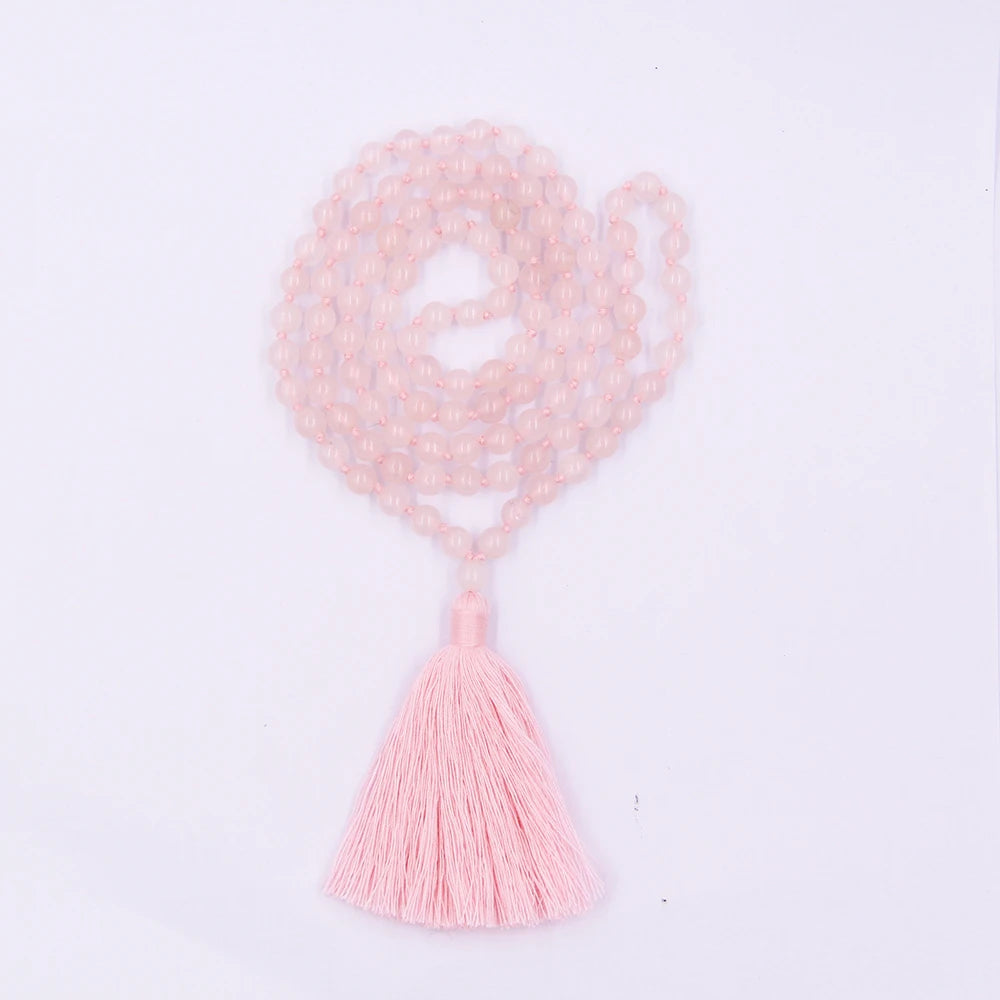 Natural Healing Classic Crystal Stone 108 Prayer Yoga Meditation Rose Quartz Beads Mala Necklace with Beaded Bracelet