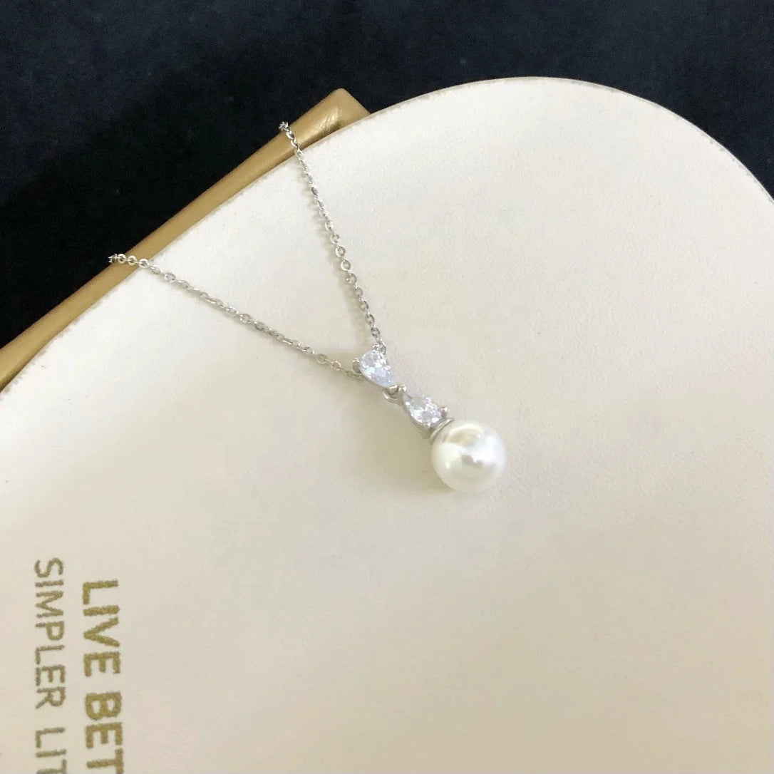 P1534 8-9mm DIY Natural  Freshwater Pearl Charm Pendant Necklace Accessory 925 Sterling Silver Jewelry for Women Without Chai