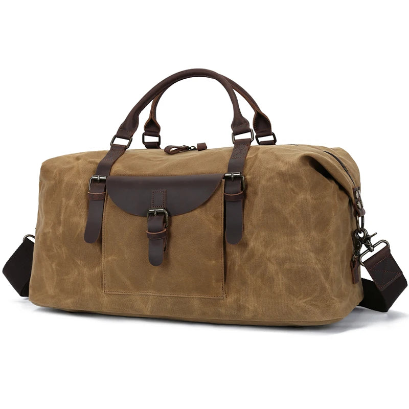 Manufacturer Custom Logo Vintage Retro Waterproof Overnight Weekender Waxed Canvas Travel Camping Duffel Bag Canvas Duffle Ba