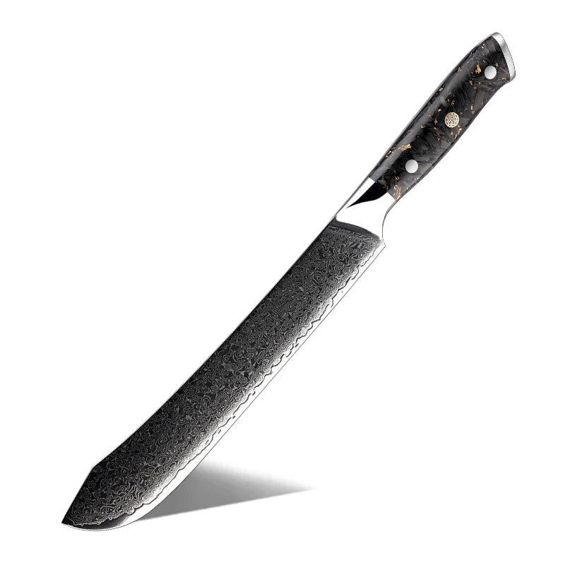 Grandsharp 9'' Damascus Slaughter Knife Japanese 67 Layer Damascus Steel Kitchen Slaughter Knives with Black Carbon Fiber Han