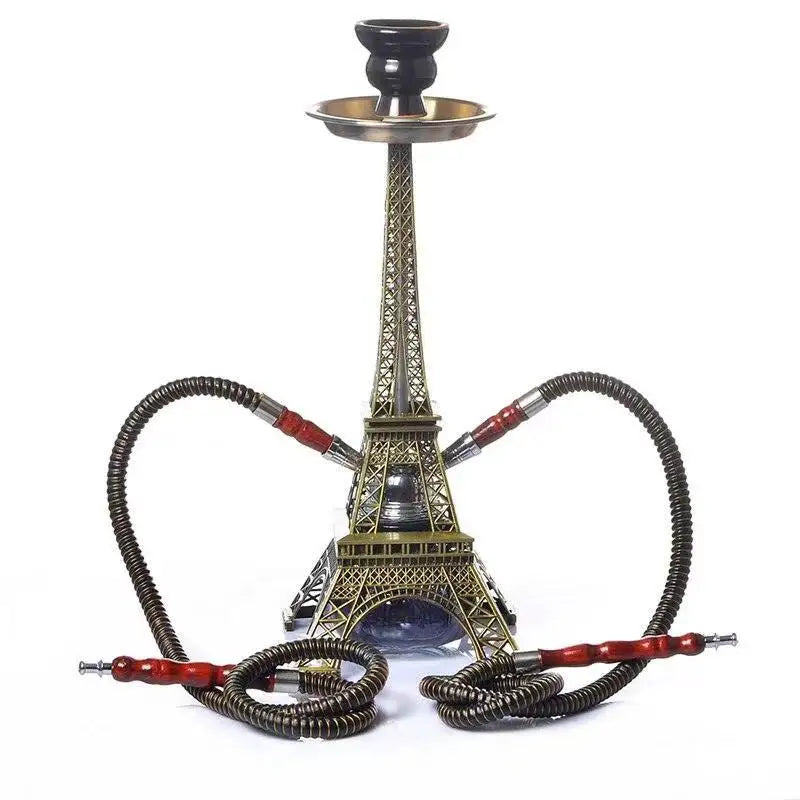 Eiffel Tower Hookah Shisha Set Modern Durable Ceramic Bowl Double Hoses Charcoal Tongs Glass Base Water Pipe