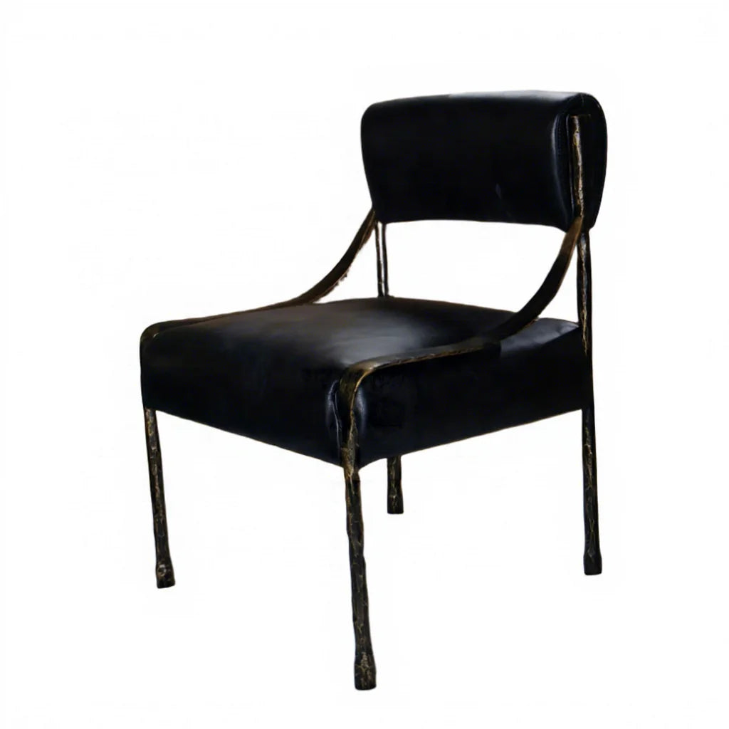 Customized Black Genuine Leather Tufted Industrial Design Luxury Dining Room Chair Antique Metal Forged Iron Frame for Hotel 