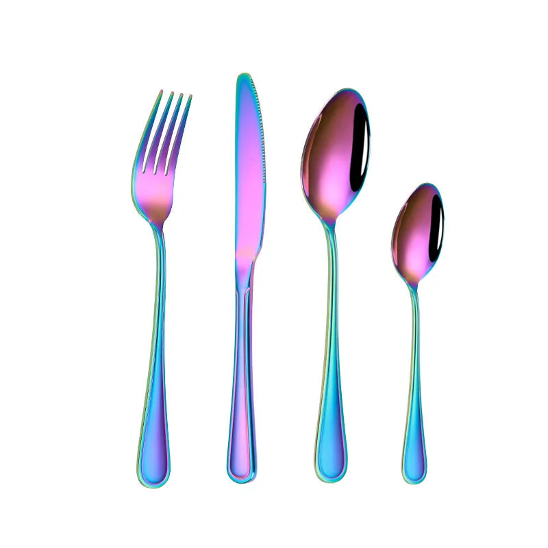 High Quality Mirror Cutlery Stainless Steel Cutlery Forks Spoons Silverware Colorful Flatware Set 24 Pieces For Hotels