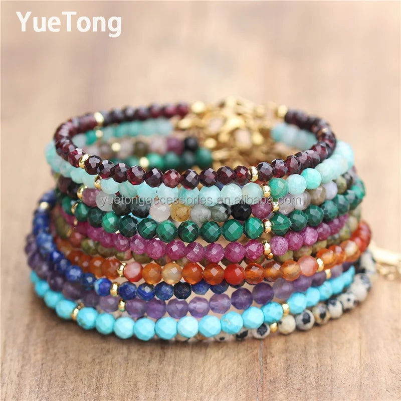 4mm Faceted Gemstone Beads Dainty Bracelet for Women Natural Stone Adjustable Healing Crystal Bracelet Gift Jewelry Wholesale