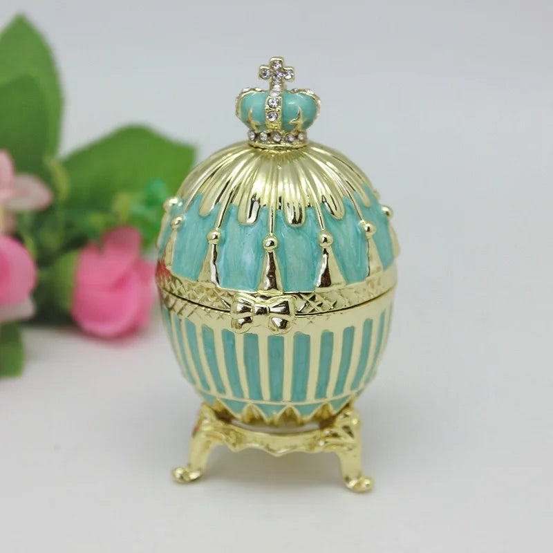 SHINNYGIFTS Easter Faberge Egg Trinket Box Crown Style Metal Enamel Jewelry Gift Box for Souvenir or Figurine