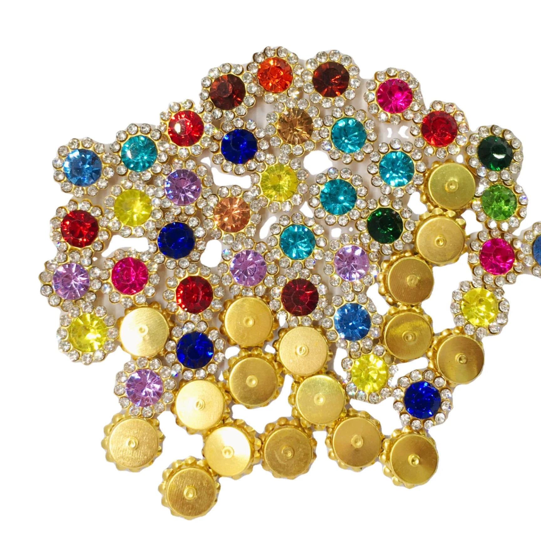 Best-Selling 8mm Double Floral Set Rhinestones Gold/Silver Base Crystal Stone for Sewing Garments
