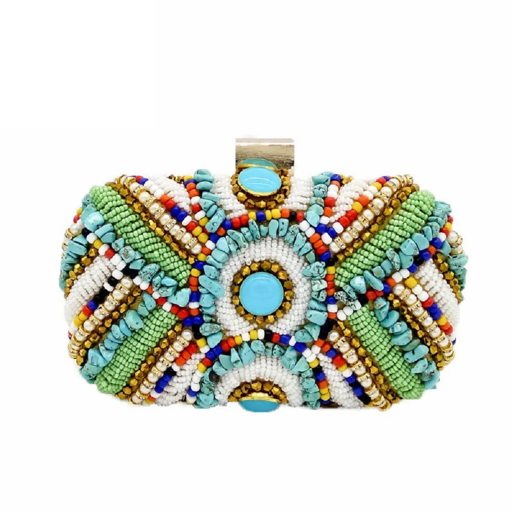 Bulk Wholesale Indian Chain Clutch Bag Ethnic Style Stone Beads Evening Bags for Women