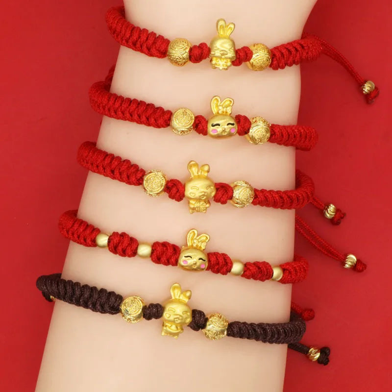 SC New Arrival Chinese Braid Rope Bracelet Fashion Birthday Zodiac Bracelet Gift Handmade Woven Gold Rabbit Bracelet for Girl