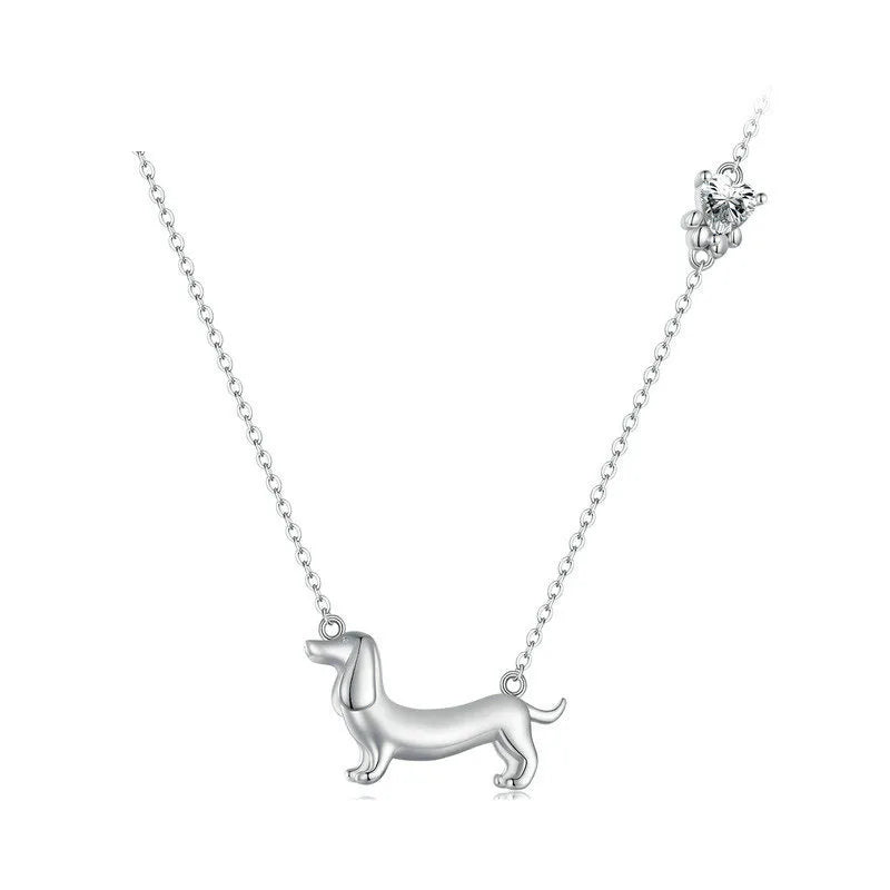 Wholesale New Style 925 Sterling Silver CZ Zircon Dog Animal Pendant Necklace for Women Jewelry