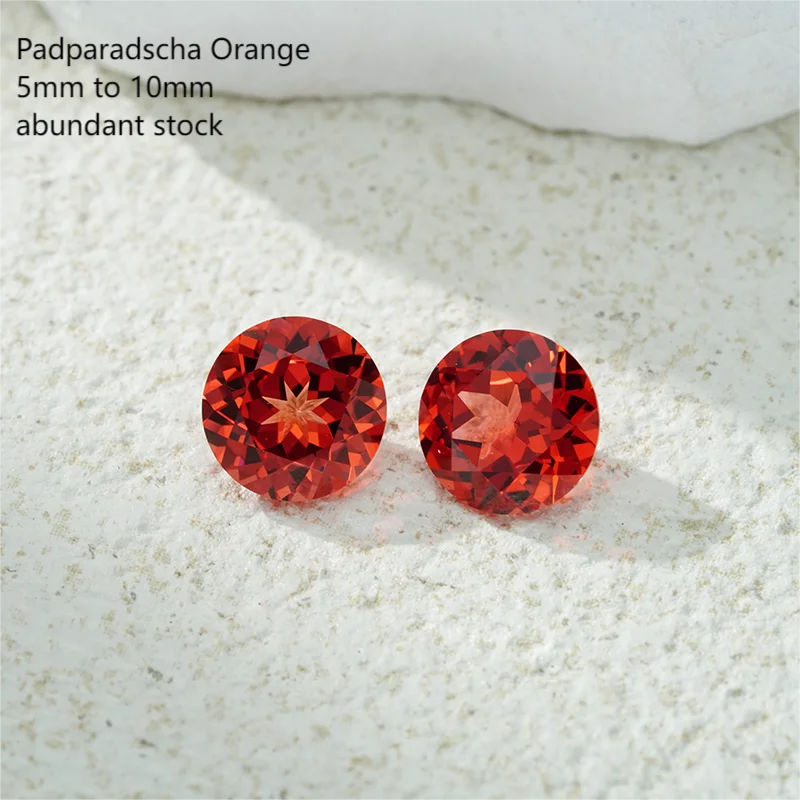 Round Padparadscha Orange Heat Treated Lab Grown Sapphire Gemstone 6.5mm Starsgem Wholesale