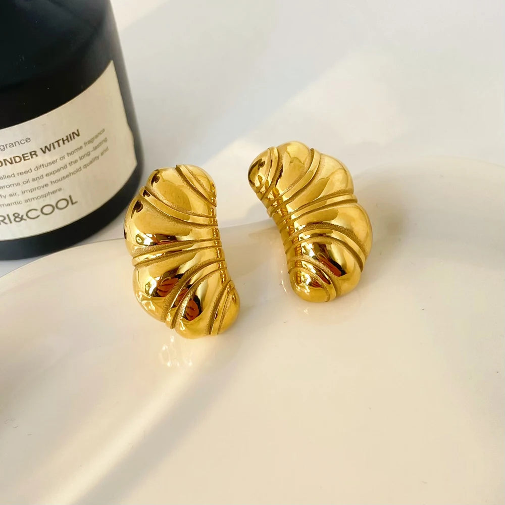 18k Gold Electroplated Stainless Steel Earrings Joyas De Acero Inoxidable Pea Shaped Earrings