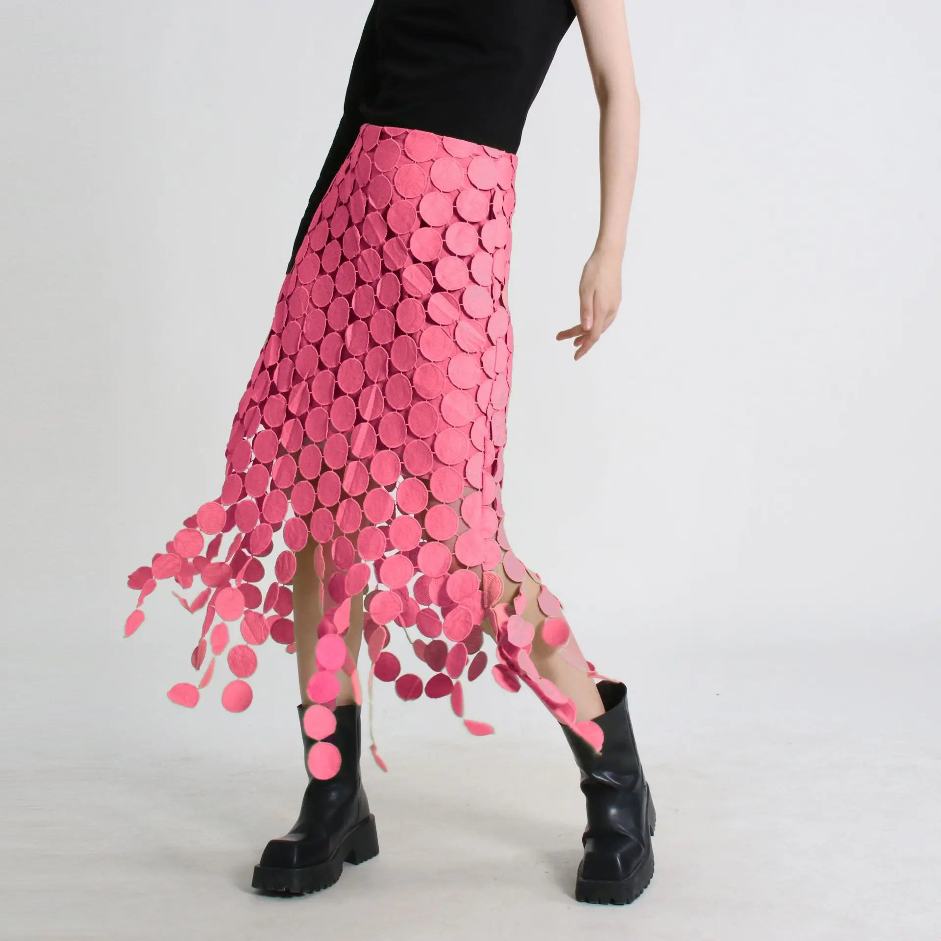 2024 New Summer Women's Macaron Color Mid-Length Skirt Korean Style Breathable Hollow Sweet Embroidered Tassel Hem Solid Sequ