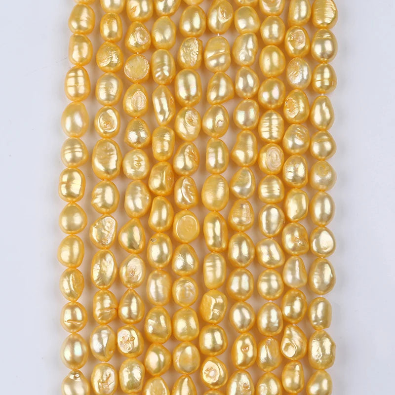 Wholesale Natural 8-9mm Gold Color Baroque Freshwater Pearl Beads Strands Grade Third Party Certified Zhuji Brand Zhejiang Ch