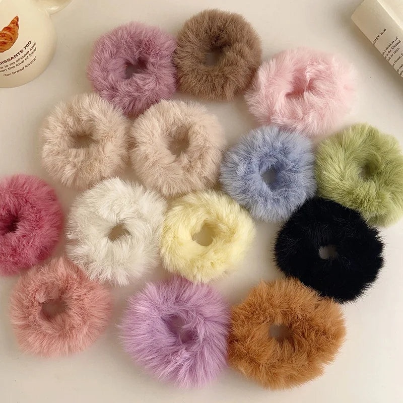 Furry Elastic Scrunchy Winter Fall Hair Accessories Hair Ties Ring Rope Fluffy Plush Scrunchies Artificial Faux Fur Hair Band