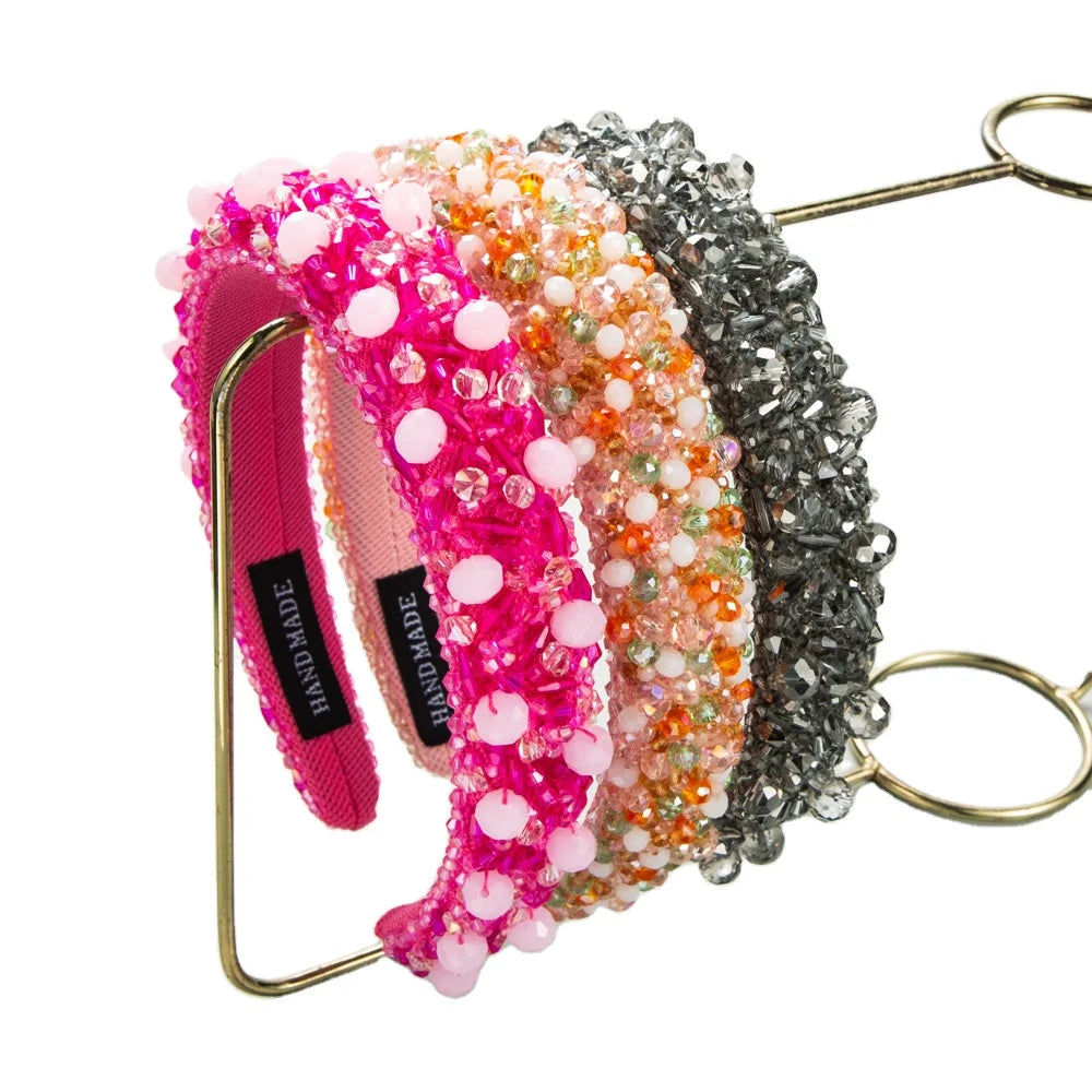 Large Baroque Rhinestone Headband Vintage Padded Crystal Hairband