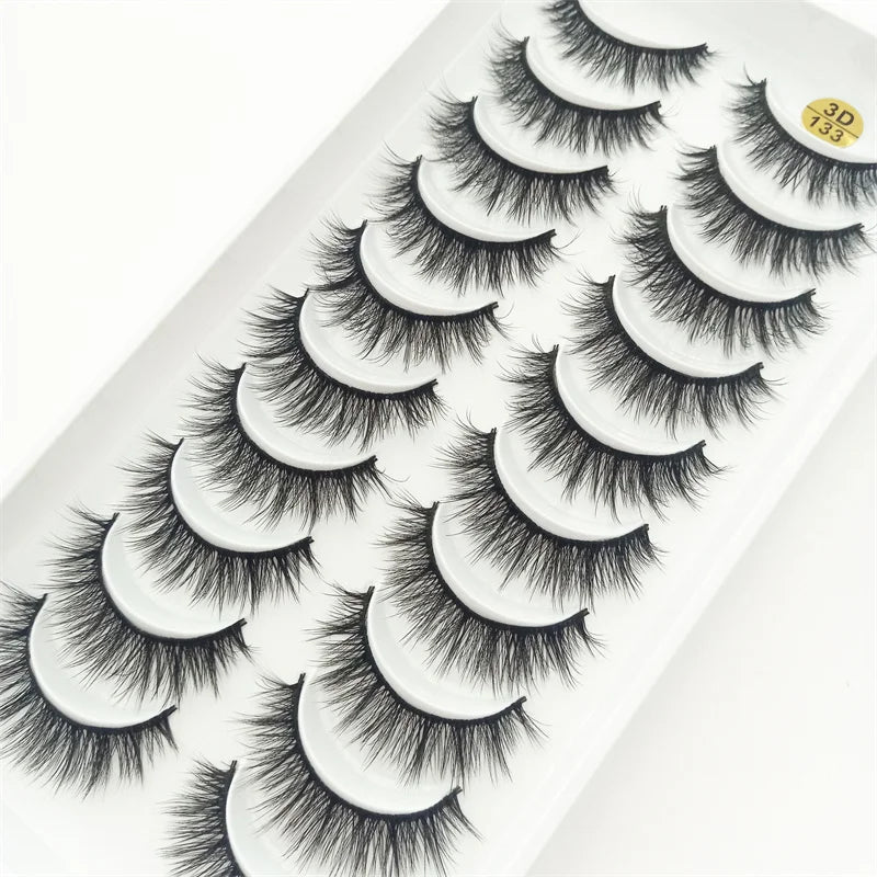 Hot Seller 3D-133 Natural Style Custom Eyelashes 10 Pairs White Box Faux Mink  Material Synthetic Eyelashes Personalized Supp
