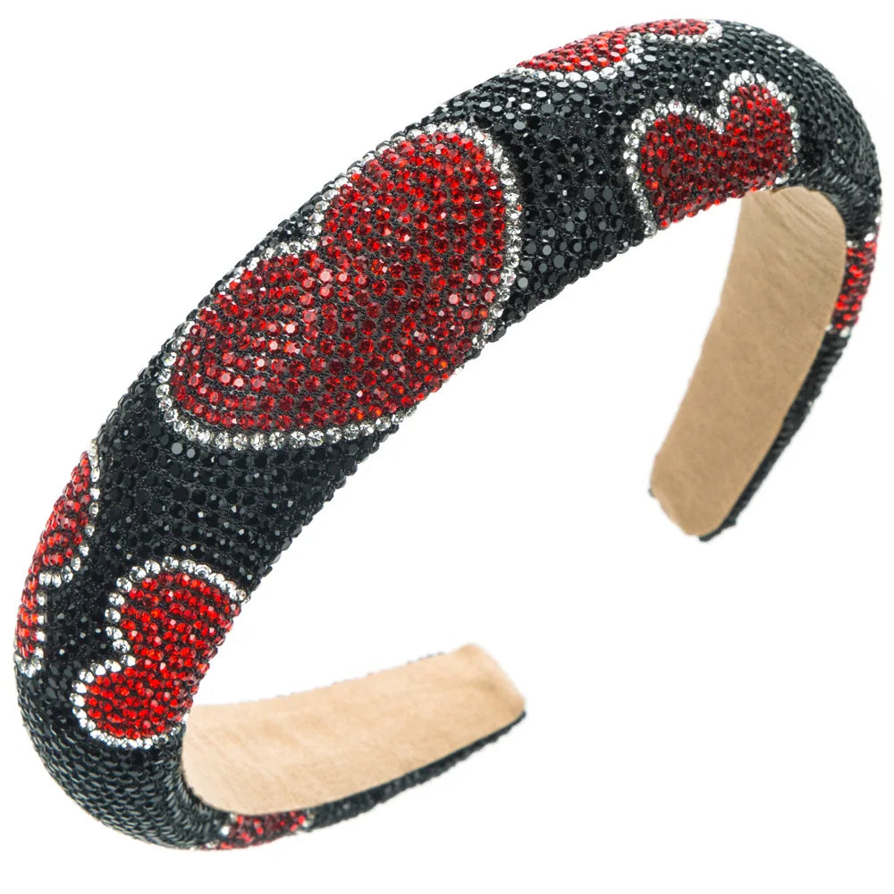 Korean Rhinestone Headband Elegant Crystal Heart Hairbands Colorful Sponge Hair Accessories