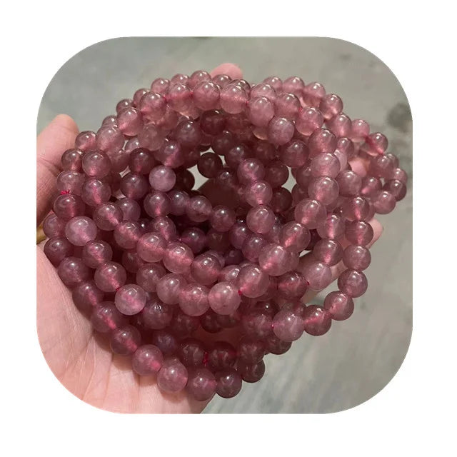 Spiritual Bracelets Healing Natural Stone 8mm Round Pigeon Blood Strawberry Quartz Crystal Fashionable Bracelets for Gift