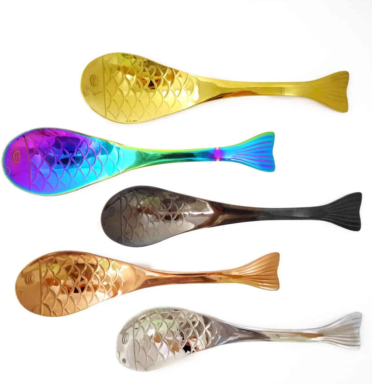 Silver Fish Spoon 304 Stainless Steel Short Handle Asian Soup Dessert and Coffee Spoon Golden Spoon