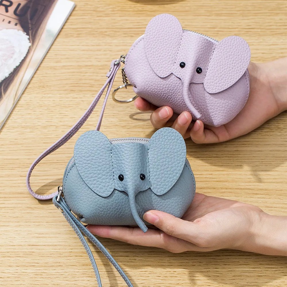New Style Bag Creative Card Holder Genuine Leather Elephant Coin Purse for Women Compact First Layer Cowhide Clutch Bag