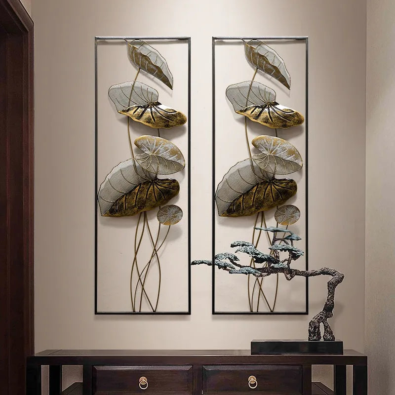 Creative Simple Modern Lotus Leaves 3d Metal Wall Art Decor Iron Art Decoration Nature Art Decor for Home Living Room