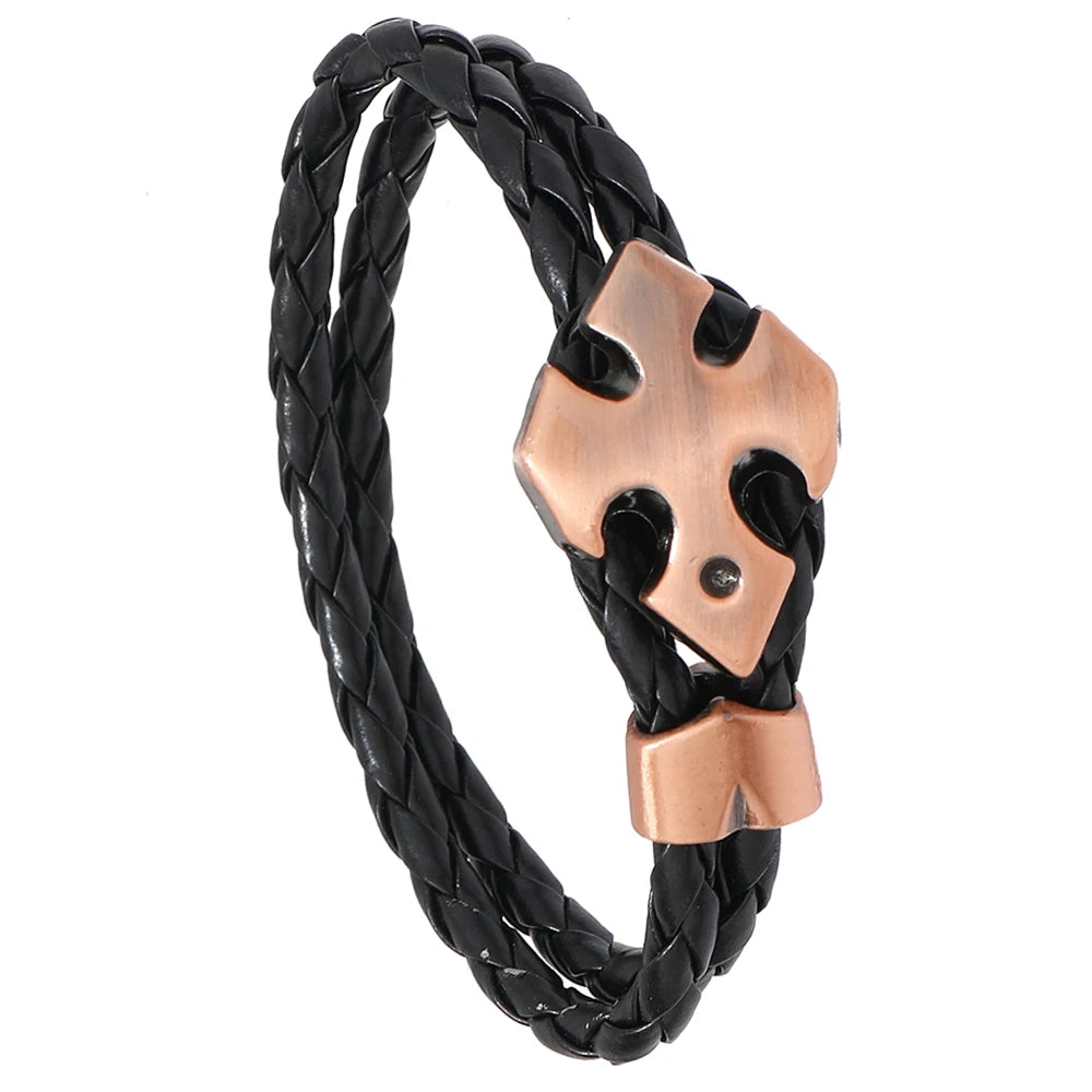 Punk Rock Men Jewelry Gothic Cross Leather Bracelet for Men Women