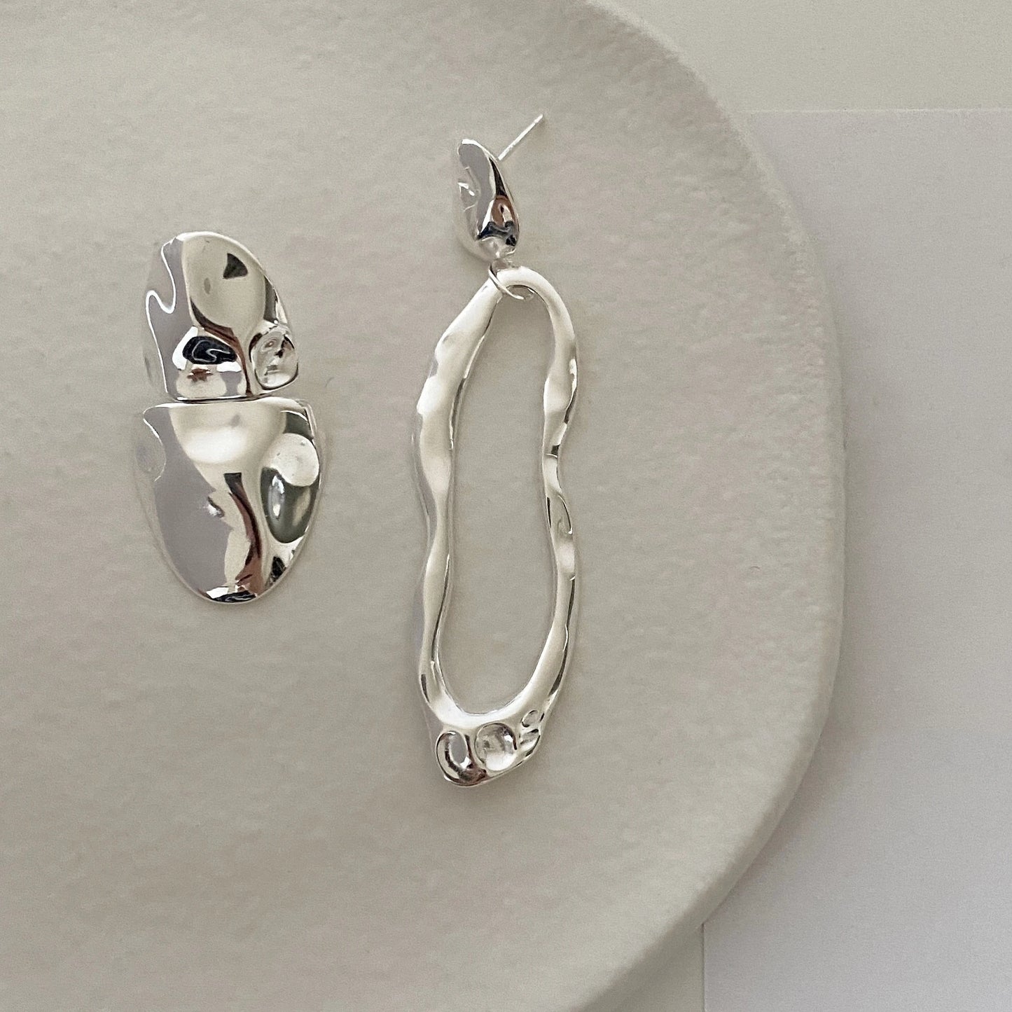 925 Sterling Silver Asymmetric Hoop Earrings Irregular Texture Statement Earrings Personalized Earrings Women Luxury Jewelry