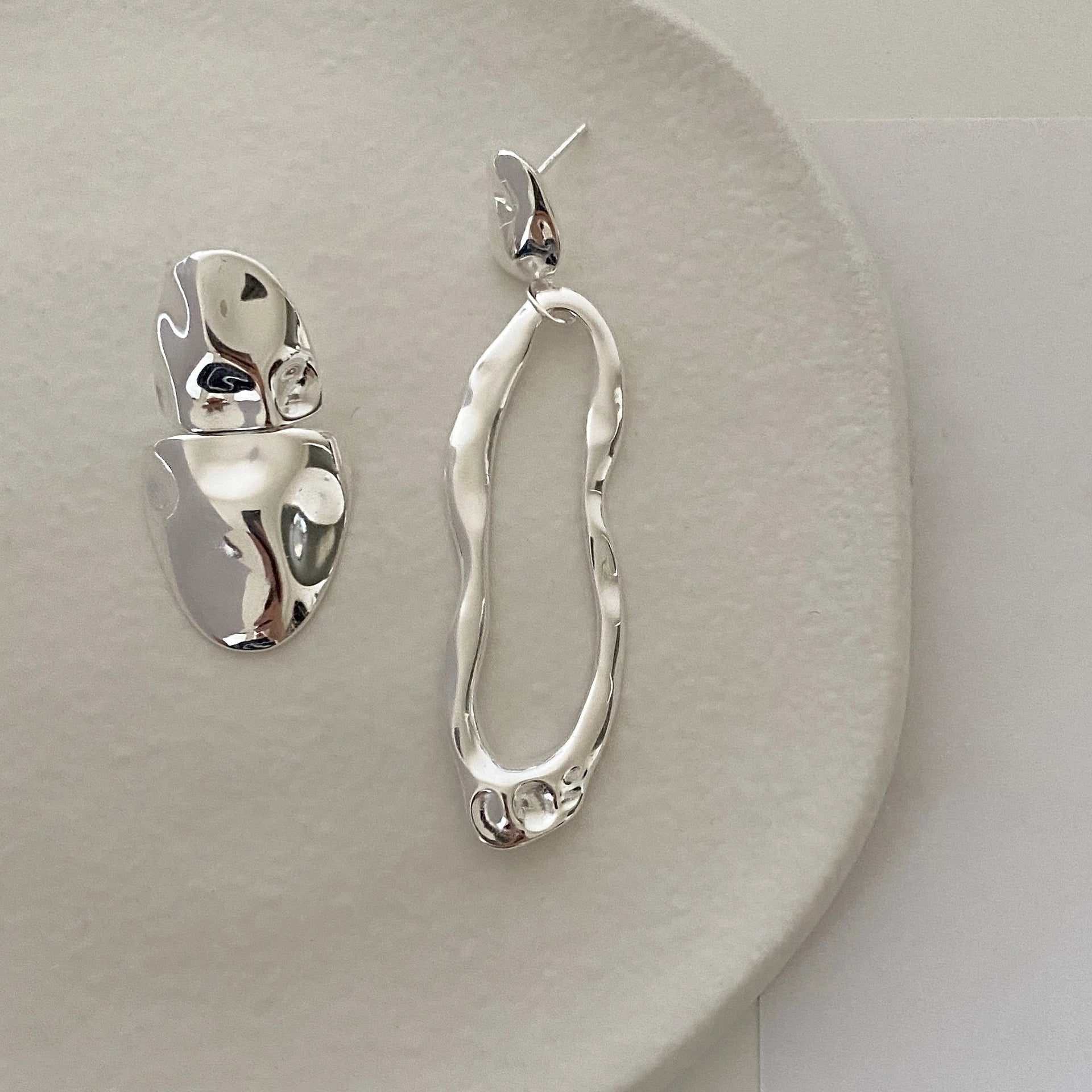 925 Sterling Silver Asymmetric Hoop Earrings Irregular Texture Statement Earrings Personalized Earrings Women Luxury Jewelry