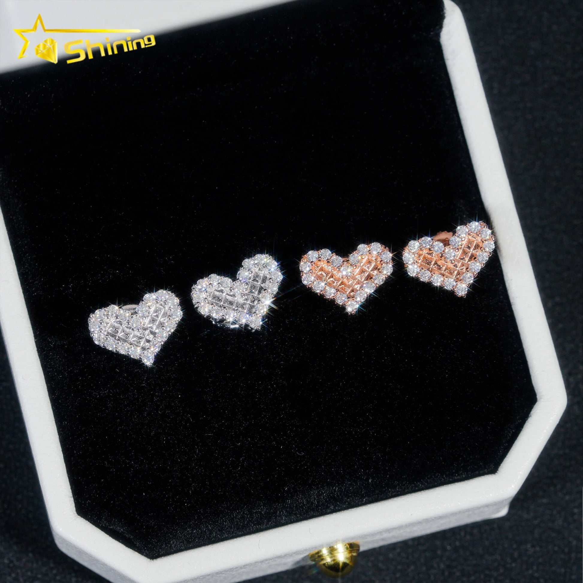 Wholesale Low Price Hip Hop Heart Iced Out VVS Diamond Silver 925 Stud Moissanite Earrings