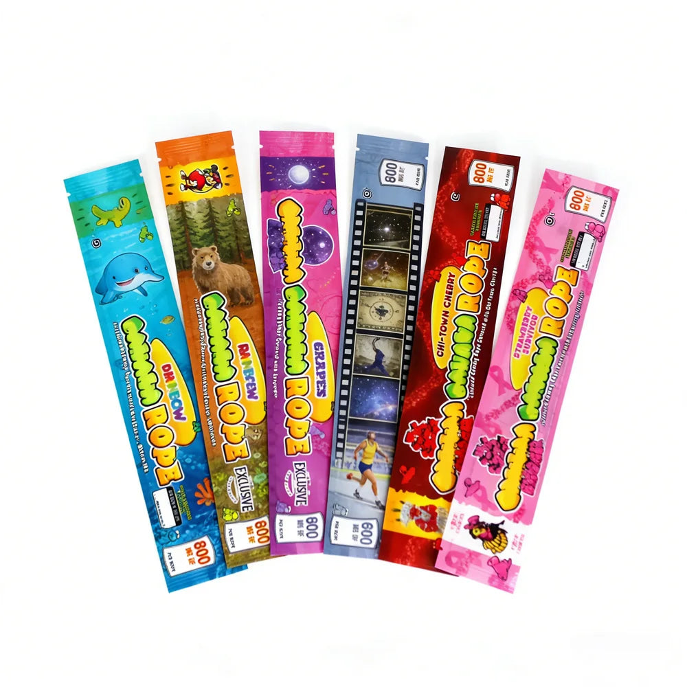Wholesale Candy Gummy Rope Sachet 3 Side Seal Smell Proof Zipper Custom Printed Food Packaging Mylar Bag