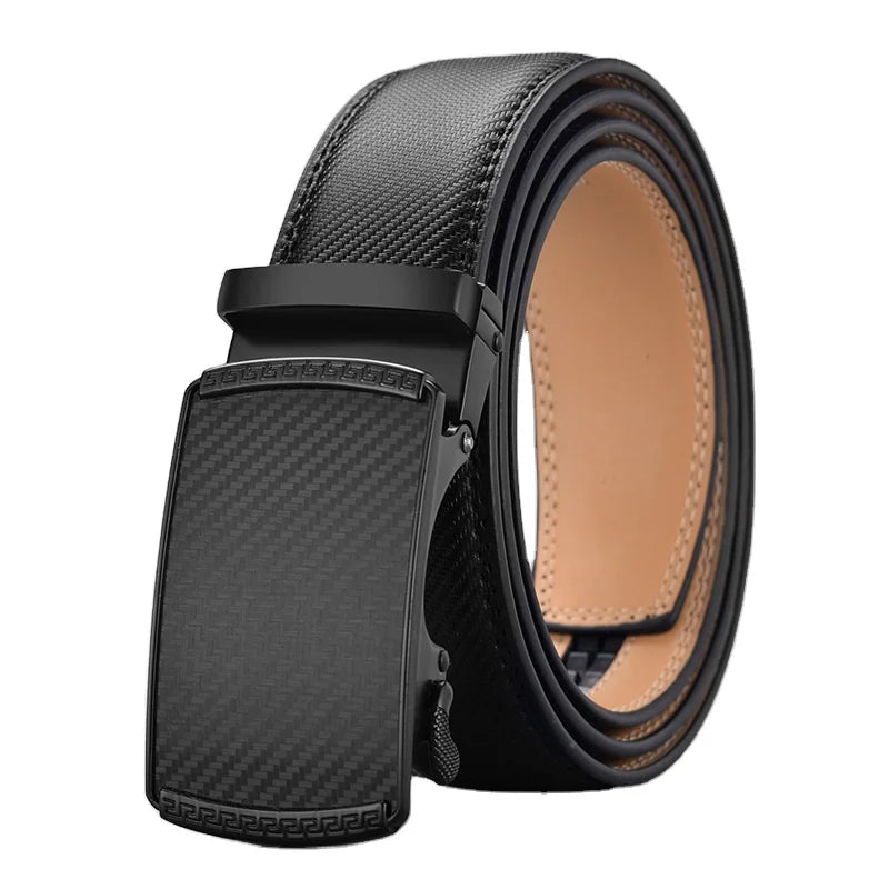 2026 New Design Carbon Fiber Belt Buckle Automatic Business Genuine Leather Belts for Men