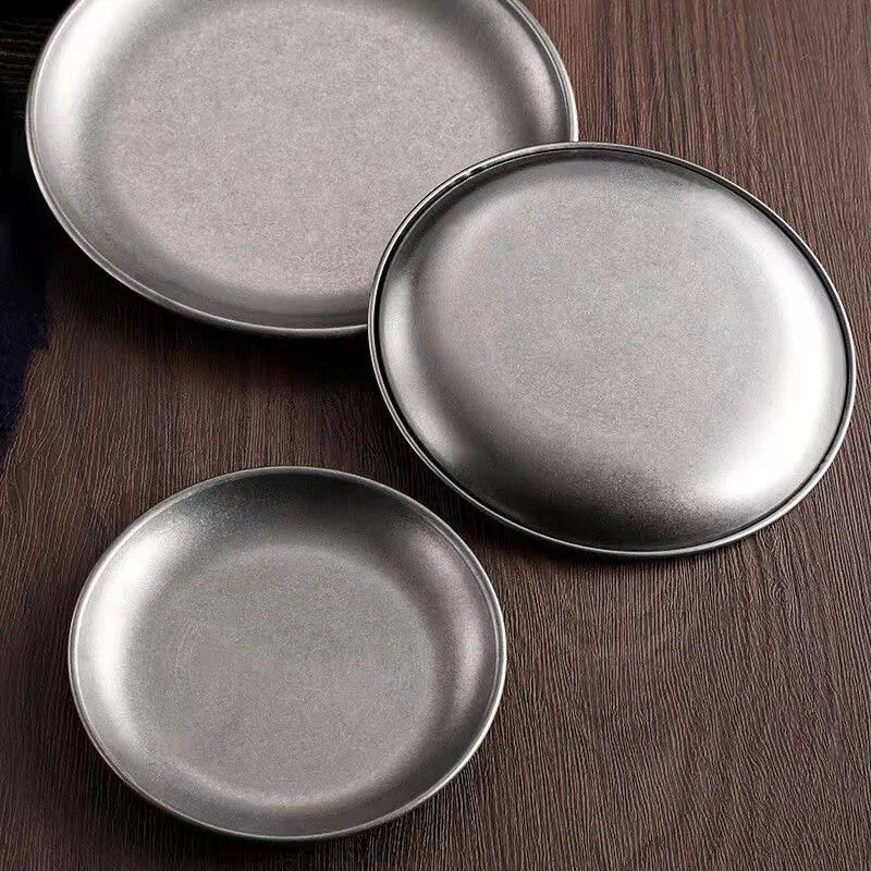 High-End Stainless Steel Food Plate for Restaurant Hotel Eco-Friendly Metal Charger Plant for Cake Dinner Cocktail Serving