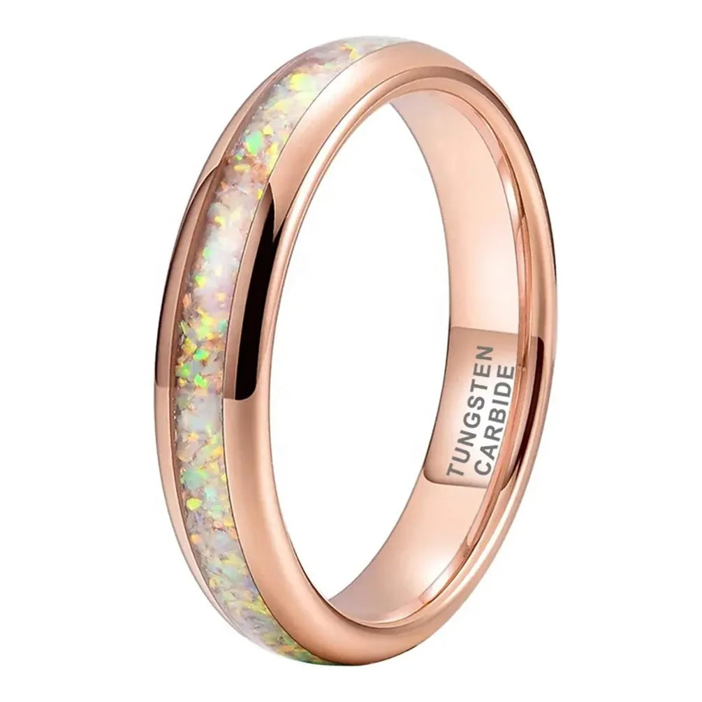 4MM Alin Opal Inlay Rose Gold Anillos De Boda Tungsteno Customized Tungsten Carbide Ring Jewelry