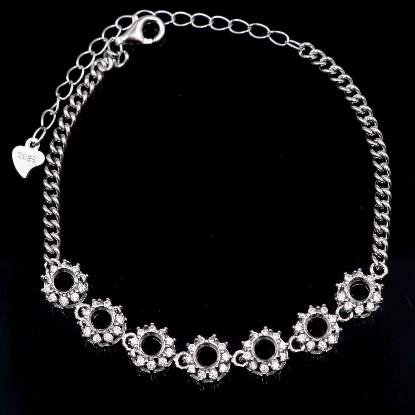 Sterling Silver 4*4mm Semi Mount Bracelet Empty Support Blank Claw Setting S925 Base Holder Without Center Stone Inlay for DI