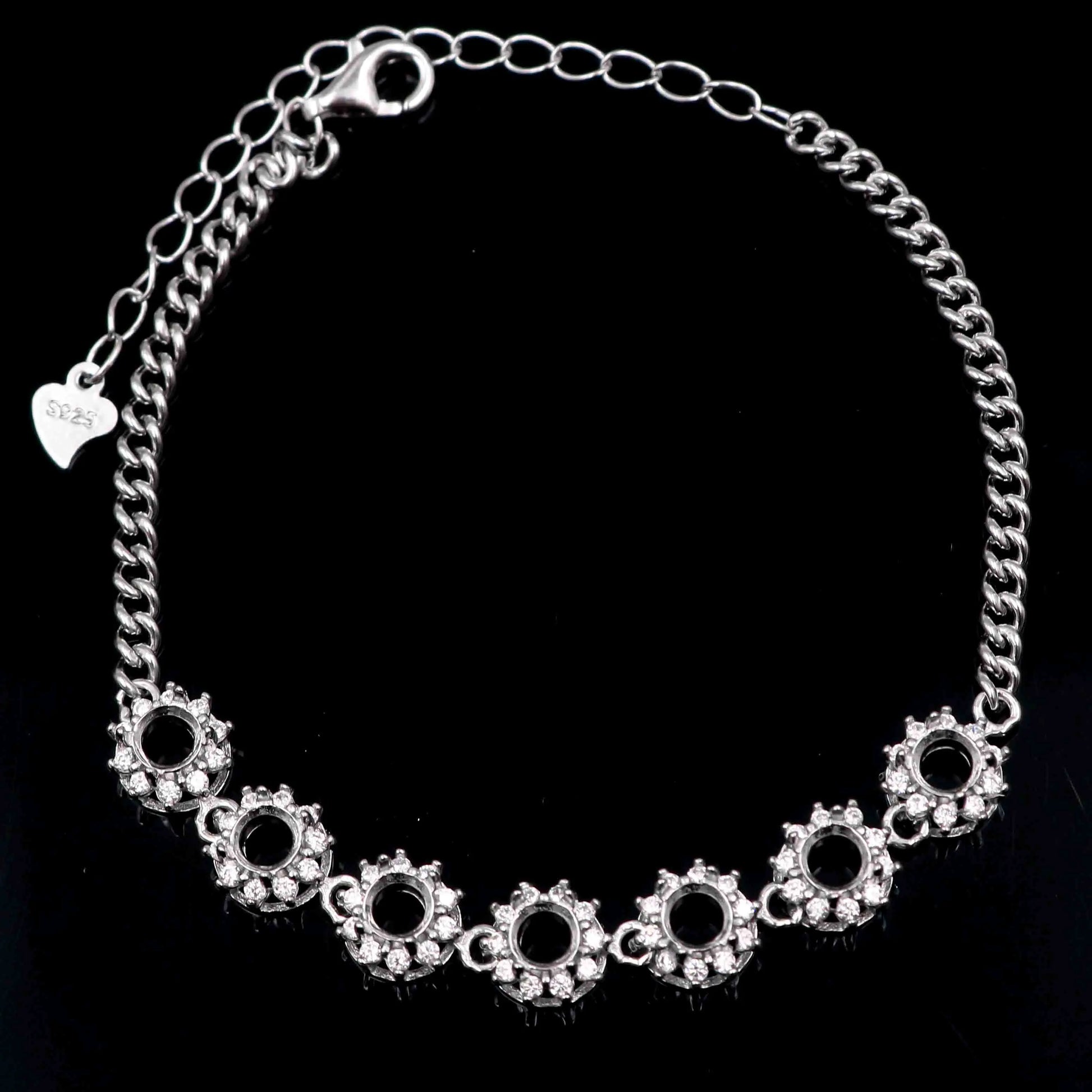 Sterling Silver 4*4mm Semi Mount Bracelet Empty Support Blank Claw Setting S925 Base Holder Without Center Stone Inlay for DI