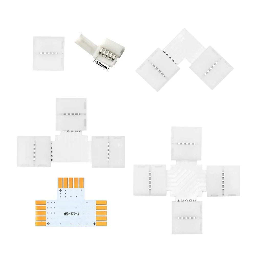 5pin 12mm PCB Snap Connector I L T X Type Straight Right Angle Connector for Connecting 5050 RGBW RGBWW LED Strip to Strip Li