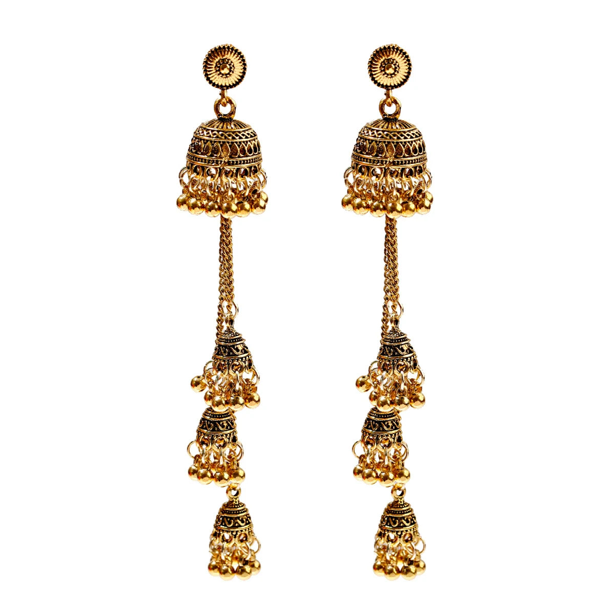 Retro Bollywood Women Indian Ethnic Gold Silver Color Bell Long Tassel Drop Earrings Alloy Judaism Children's Environmental