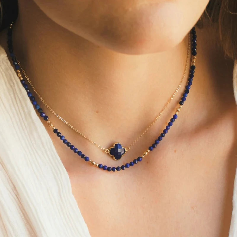 Natural Lapis Lazuli Choker Necklace for Women Gifts Dainty 3mm Gemstone Beaded Necklace Handmade Jewelry