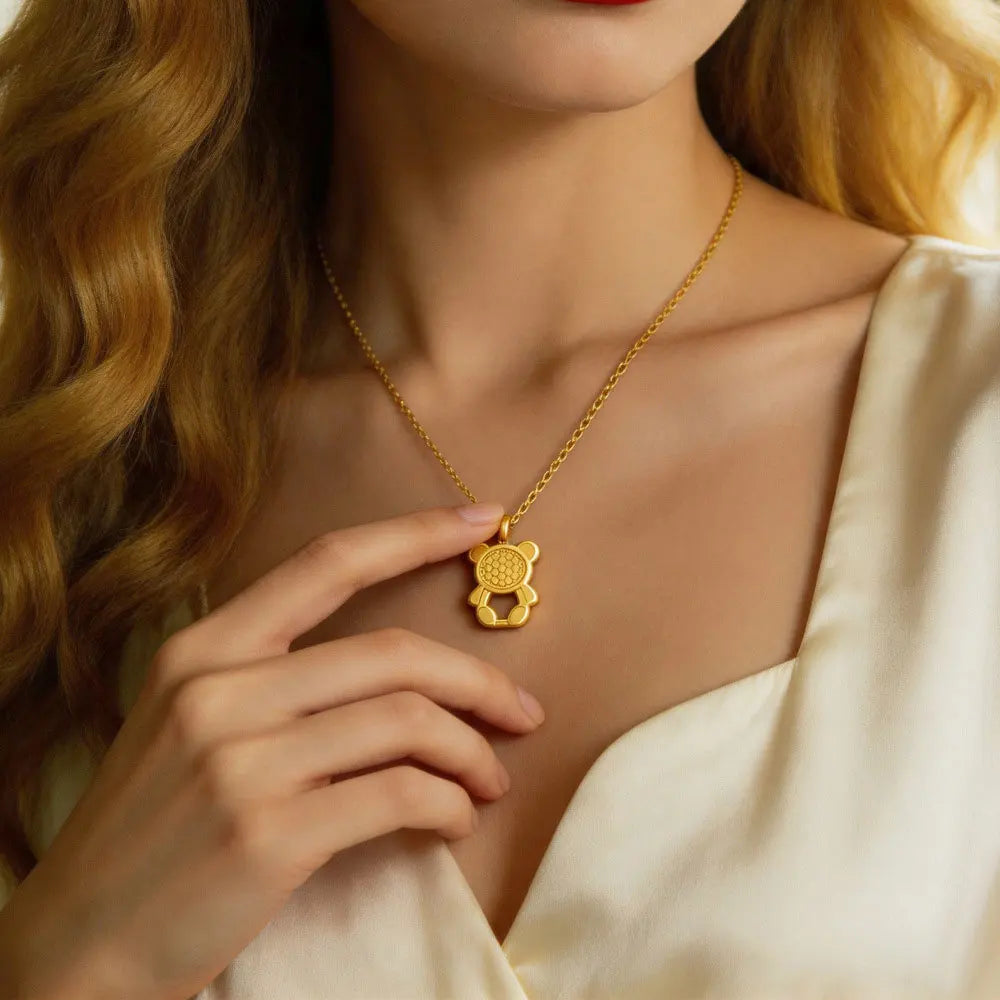 Custom 316L Stainless Steel 14k 18k Pvd Gold Plated Bear Necklace for Women Wholesale