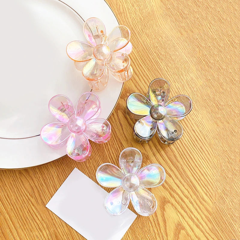 Korean Colorful Simple Hair Claw Clamp Large Acrylic Sweet Flowers Clear Shark Clip Trsansparent Girl Hair Accessories Wholes