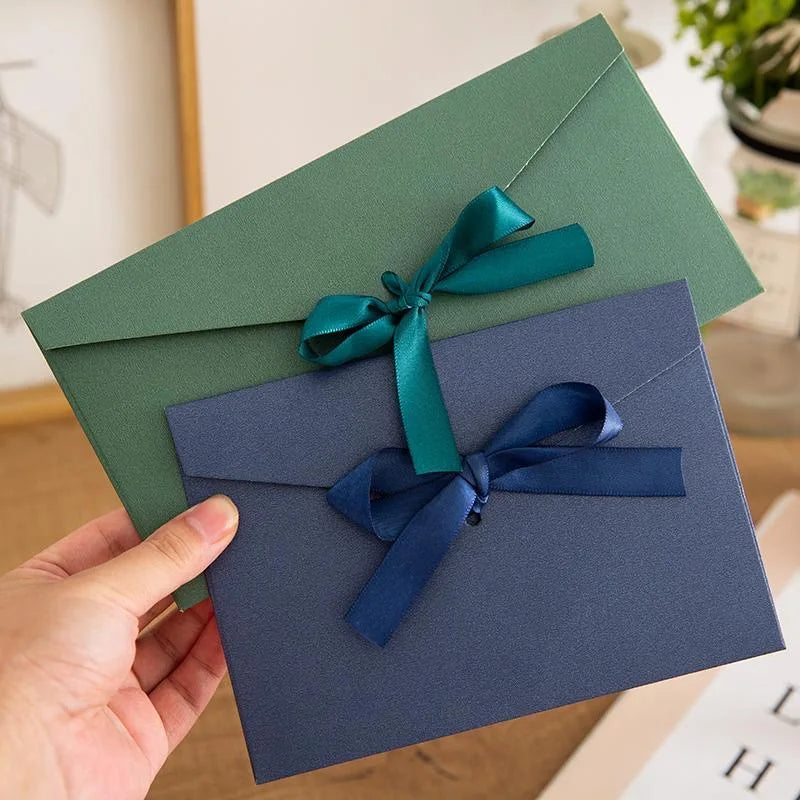 Wholesale Ribbon Bowknot Envelope Business Invitation Gift Greeting Card Packaging Card Holder Paper Envelope with Custom Log
