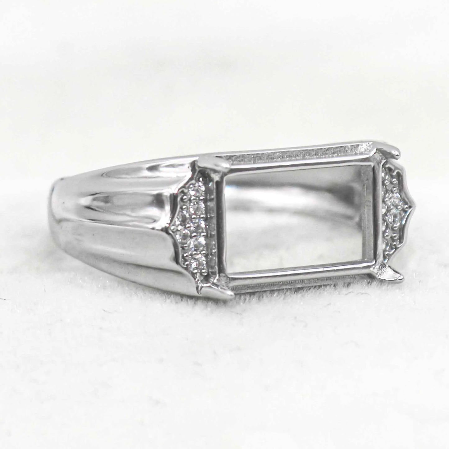 Sterling Silver 8*12mm Semi Mount Men's Ring Frame Empty Blank Claw Setting S925 Base Holder Without Center Stone for DIY Inl