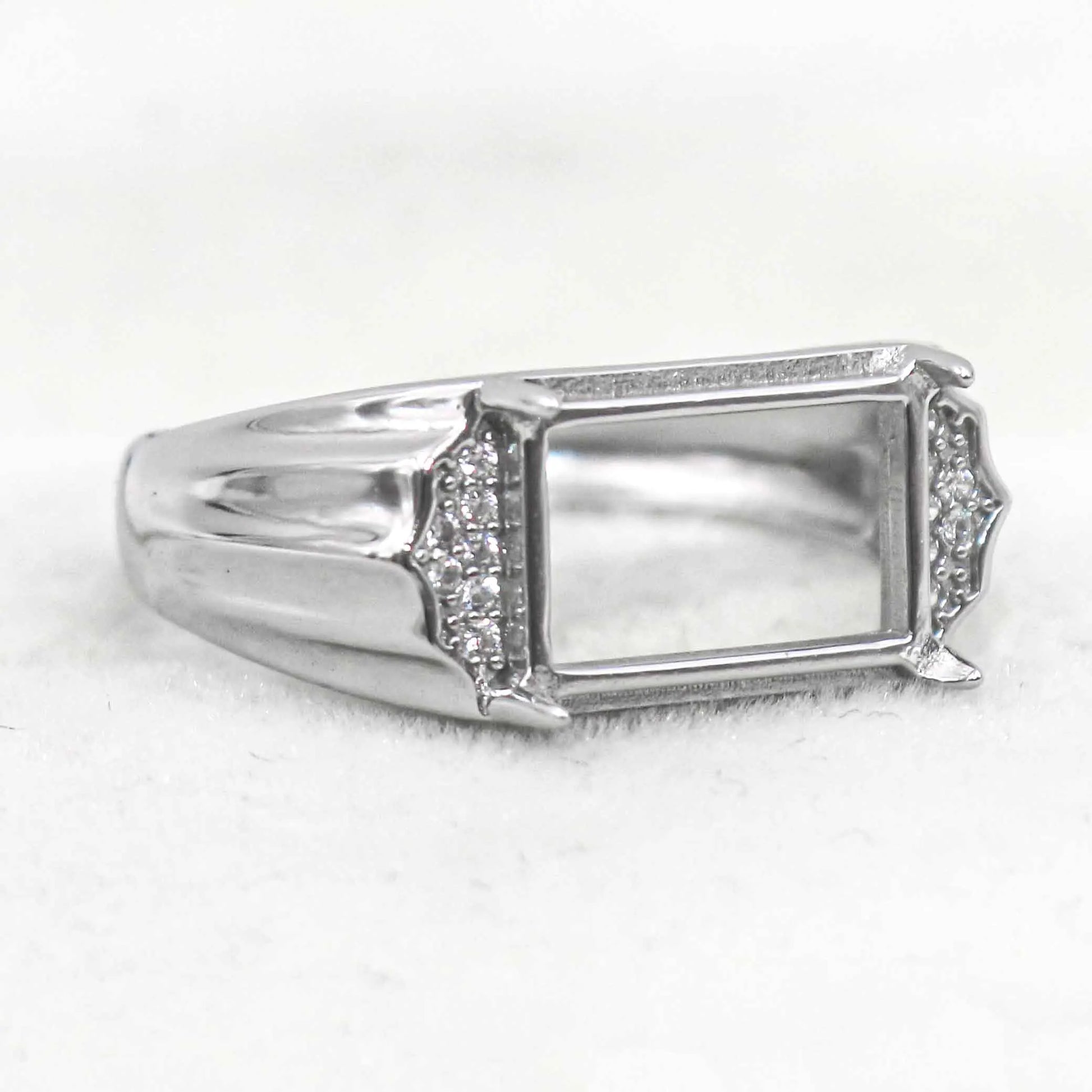 Sterling Silver 8*12mm Semi Mount Men's Ring Frame Empty Blank Claw Setting S925 Base Holder Without Center Stone for DIY Inl