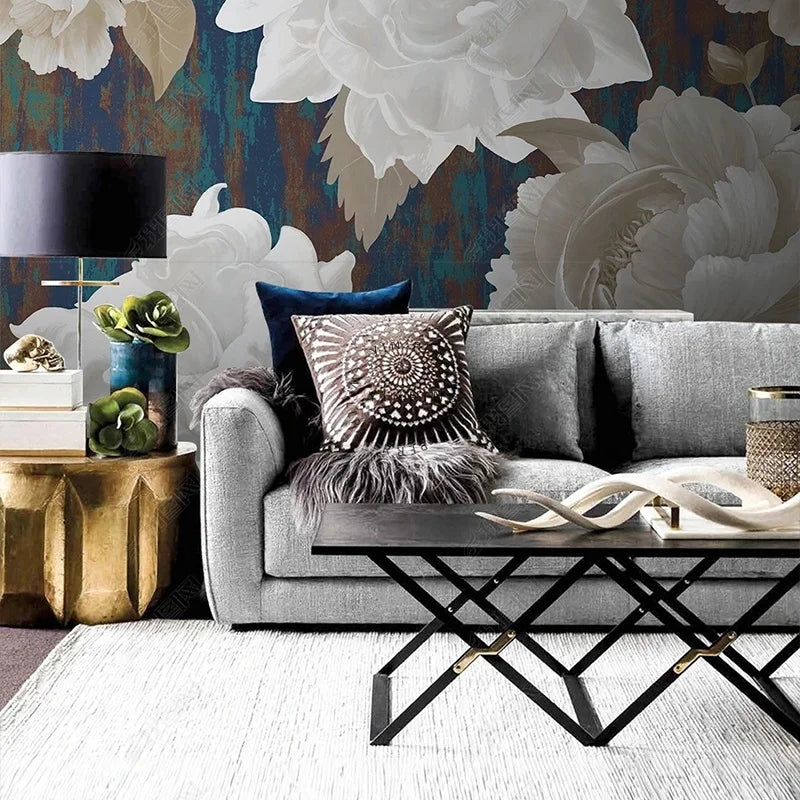 Hand Drawn Flowers 3D Adhesive Silk Waterproof Moisture-Proof Modern Wall Mural Wallpaper for Living Room