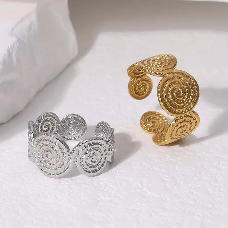 Finger Ring Jewelry 18K PVD Gold Plated Stainless Steel Thread Spiral Twist Open Ring