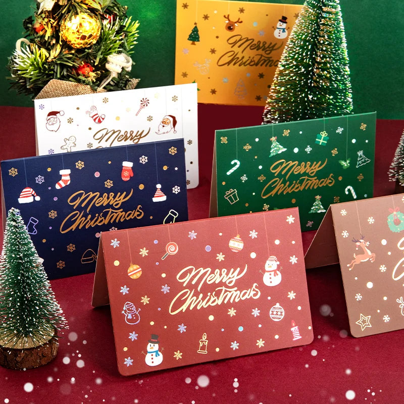 Folding Christmas Cards English Retro Niche Advanced Sense Blank Christmas Eve Gift Blessing Three-Dimensional Diy Folding Ca