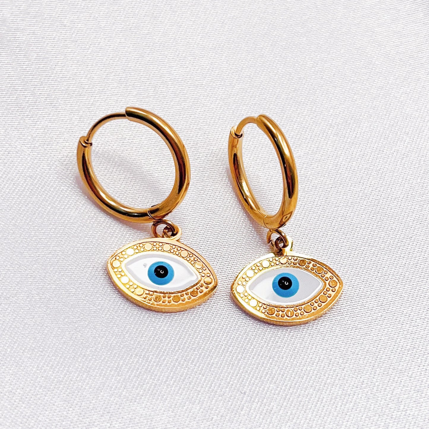 Tarnish Free Women Earrings 18k Gold Plated Small Dangle Hoop Earrings Hypoallergenic Dainty Evil Eye Huggie Hoop Earrings
